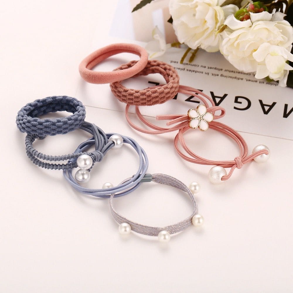 Set Of 8 Elastic Ponytail, Faux Pearl Hair Ties Elastic Hair Bands Ropes, Hair Elastics Scrunchies Ponytail Holders, Hair Accessories For Women Girls Set Of 8 Elastic Ponytail, Faux Pearl Hair Ties Elastic Hair Bands Ropes, Hair Elastics Scrunchies Ponytail Holders, Hair Accessories For Women Girls